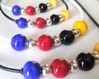 Croquet Jewelry ~ Sports Jewelry ~ Hand made Glass Beads ~ Sterling and Leather