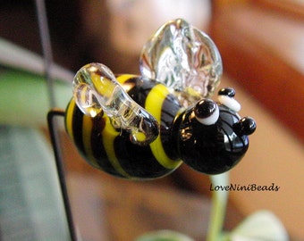 Bumble Bee Spring Garden Art Sun Catcher Plant Stake Lamp Work Glass Bumble Bee