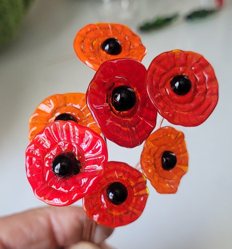 Poppy Red Poppy Orange Poppy Leaves Headpins image 2