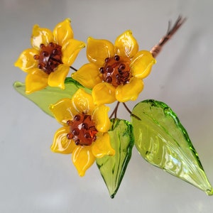 Sunflower Ukraine Glass Lampwork Flower Headpins Copper Wire image 1