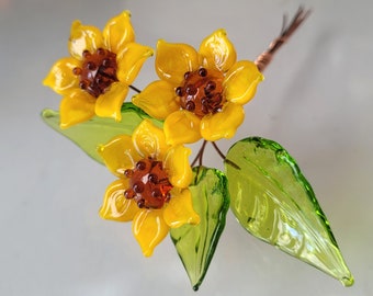 Sunflower  Ukraine ~ Glass Lampwork Flower Headpins ~ Copper Wire