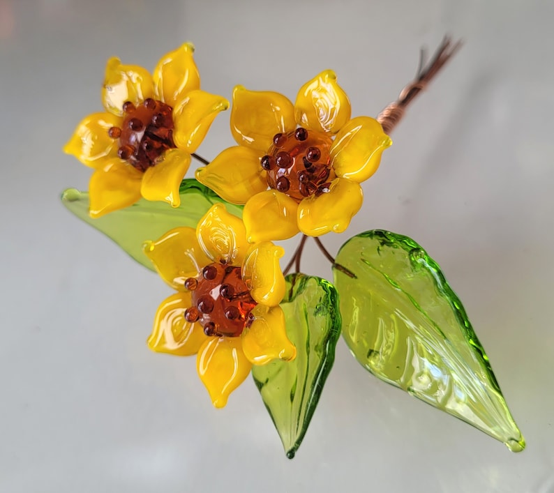 Sunflower Ukraine Glass Lampwork Flower Headpins Copper Wire image 1