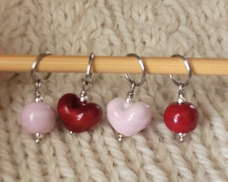 Stitch Markers Valentine Glass Hearts Gnomes image 4