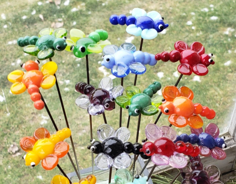 Dragon Fly Glass Garden Plant Stake Fairy Garden Suncatchers image 7