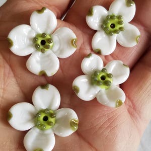 Dogwood Flower Bead White or Pink Lampwork Glass Flower Bead image 2