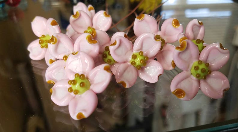 Dogwood Spring Flower Pink Glass Wedding Flower Headpins Copper Wire image 2