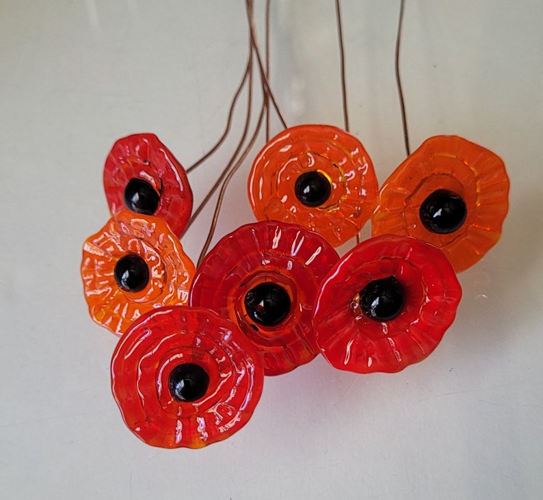 Poppy Red Poppy Orange Poppy Leaves Headpins image 3