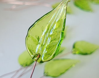 Green Leaf ~  Glass Leaves - Headpins