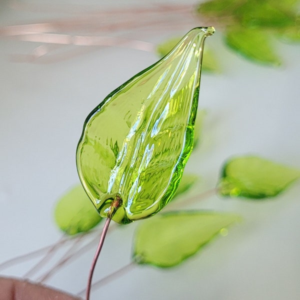 Green Leaf ~  Glass Leaves - Headpins