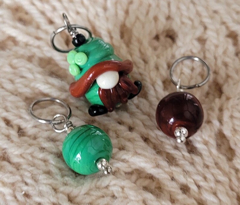 St. Patrick Day, Leprechaun Stitch markers, Glass Art, St. Patrick's Day Gnome image 2