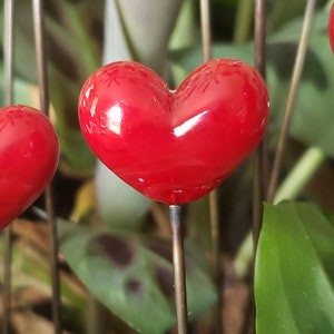 Valentine's Day Heart, Red Puffy Heart Garden Art Sun Catcher Plant Stake Lampwork Glass Puffy Heart image 1