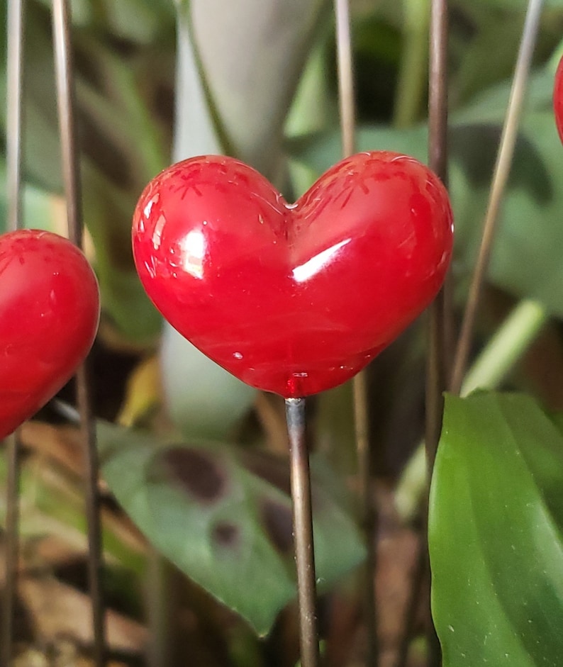 Valentine's Day Heart, Red Puffy Heart Garden Art Sun Catcher Plant Stake Lampwork Glass Puffy Heart image 1