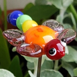 Pride Rainbow Dragon Fly Pride Month Glass Garden Plant Stake Lamp Work Glass Art image 4