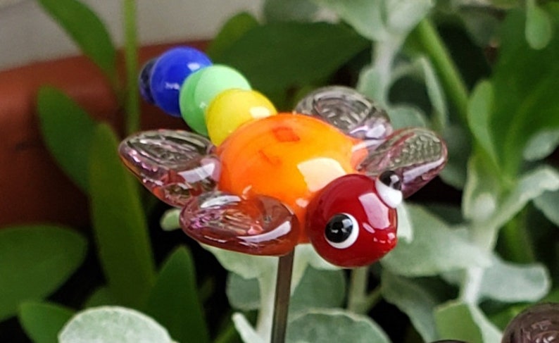 Pride Rainbow Dragon Fly Pride Month Glass Garden Plant Stake Lamp Work Glass Art image 4