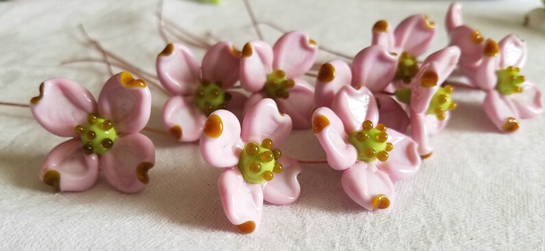 Dogwood Spring Flower Pink Glass Wedding Flower Headpins Copper Wire image 3