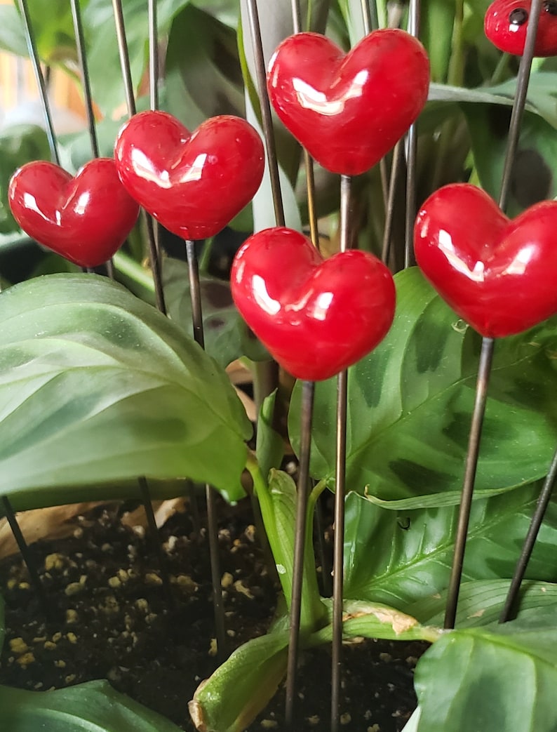 Valentine's Day Heart, Red Puffy Heart Garden Art Sun Catcher Plant Stake Lampwork Glass Puffy Heart image 4