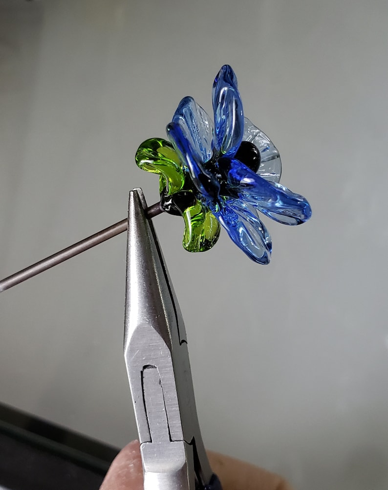 Glass Flower, Flower Plant Garden Stake, Single Flower, Fairy Garden Glass Art, Lampwork Glass image 7