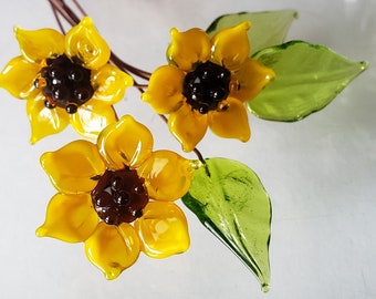 Sunflower  Ukraine ~ Glass Lampwork Flower Headpins ~ Copper Wire