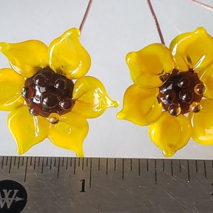 Sunflower Ukraine Glass Lampwork Flower Headpins Copper Wire image 5