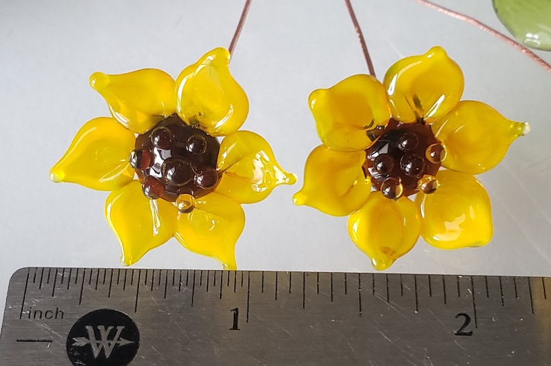 Sunflower Ukraine Glass Lampwork Flower Headpins Copper Wire image 5