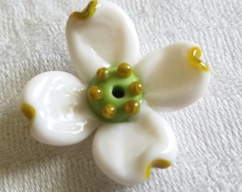 Dogwood Flower Bead - White or Pink  - Lampwork Glass Flower Bead