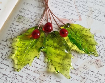 Glass Holly Headpins with Glass Red Berry Headpins