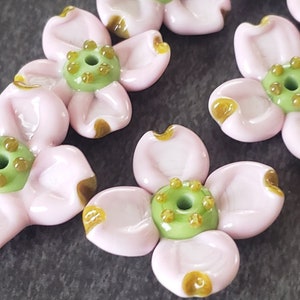 Dogwood Flower Bead White or Pink Lampwork Glass Flower Bead image 6