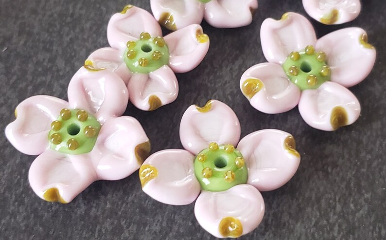 Dogwood Flower Bead White or Pink Lampwork Glass Flower Bead image 6