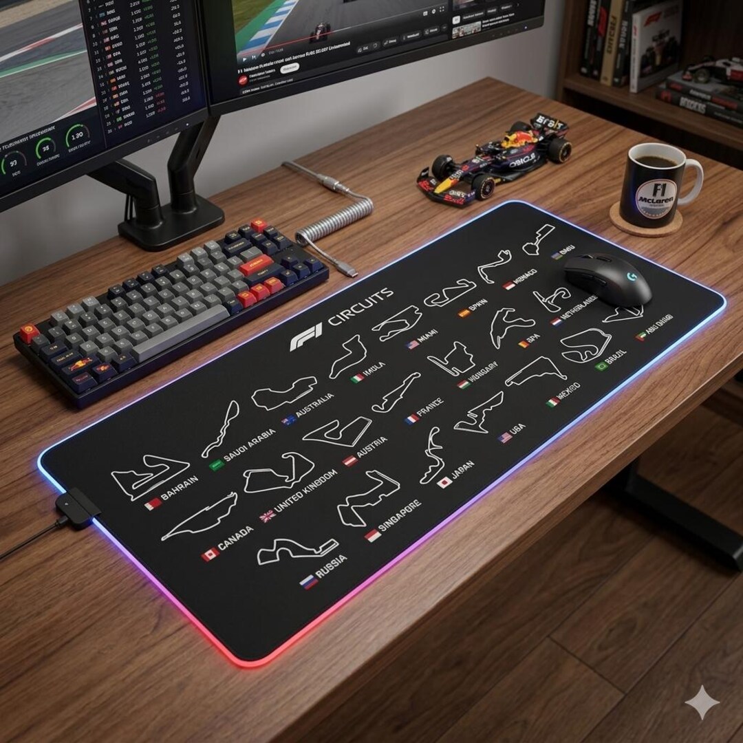 F1 Circuits Track Map LED Gaming Mouse Pad | RGB Mousepad, Racing ...