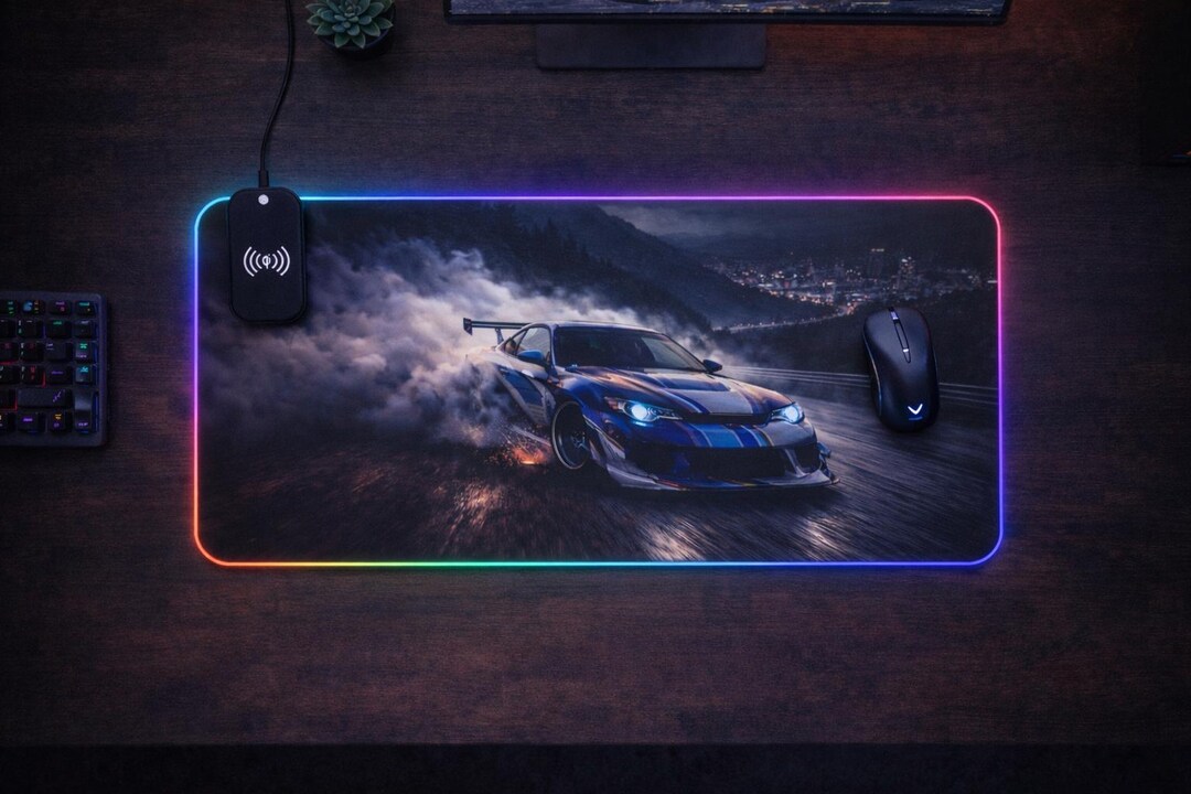 Rgb Racing Mat RGB Drift Racing Car Mouse Pad | Wireless Charging Gamer Desk Mat - Etsy