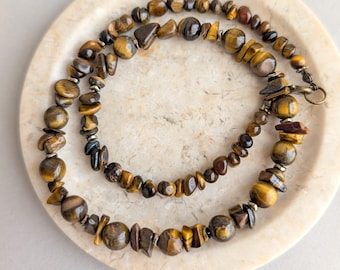 Tiger Eye Stone Bead Necklace | Handmade Boho Earth Tone Jewelry