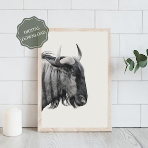 Safari Print - Wildebeest Digital Download - Nature Photography - Animal Artwork - Unique Wall Art