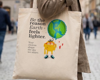 Borsa tote sostenibile: sii la ragione per cui la Terra sembra più leggera – Borsa tote in cotone – Borsa della spesa riutilizzabile – Design con dichiarazione positiva