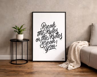 Poster tipografico motivazionale – Poster con citazione "Rompere le regole" – Arte murale moderna per ufficio – Poster con dichiarazione motivazionale – Regalo aziendale