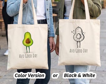 Borsa tote con avocado – Divertente borsa in tessuto con design a tema avocado – Borsa tote in cotone a colori o in bianco e nero – Elegante borsa per tutti i giorni