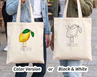 Borsa tote con motivo a limoni – Divertente borsa in tessuto con stampa di limoni – Borsa tote in cotone a colori o in bianco e nero – Elegante borsa per tutti i giorni