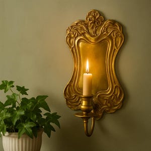 Vintage Brass Candle Wall Sconce - Stunning Wall Mounted Candle Holder