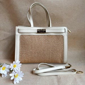 Bolso de mano de piel y paja con bandolera VENEZIA