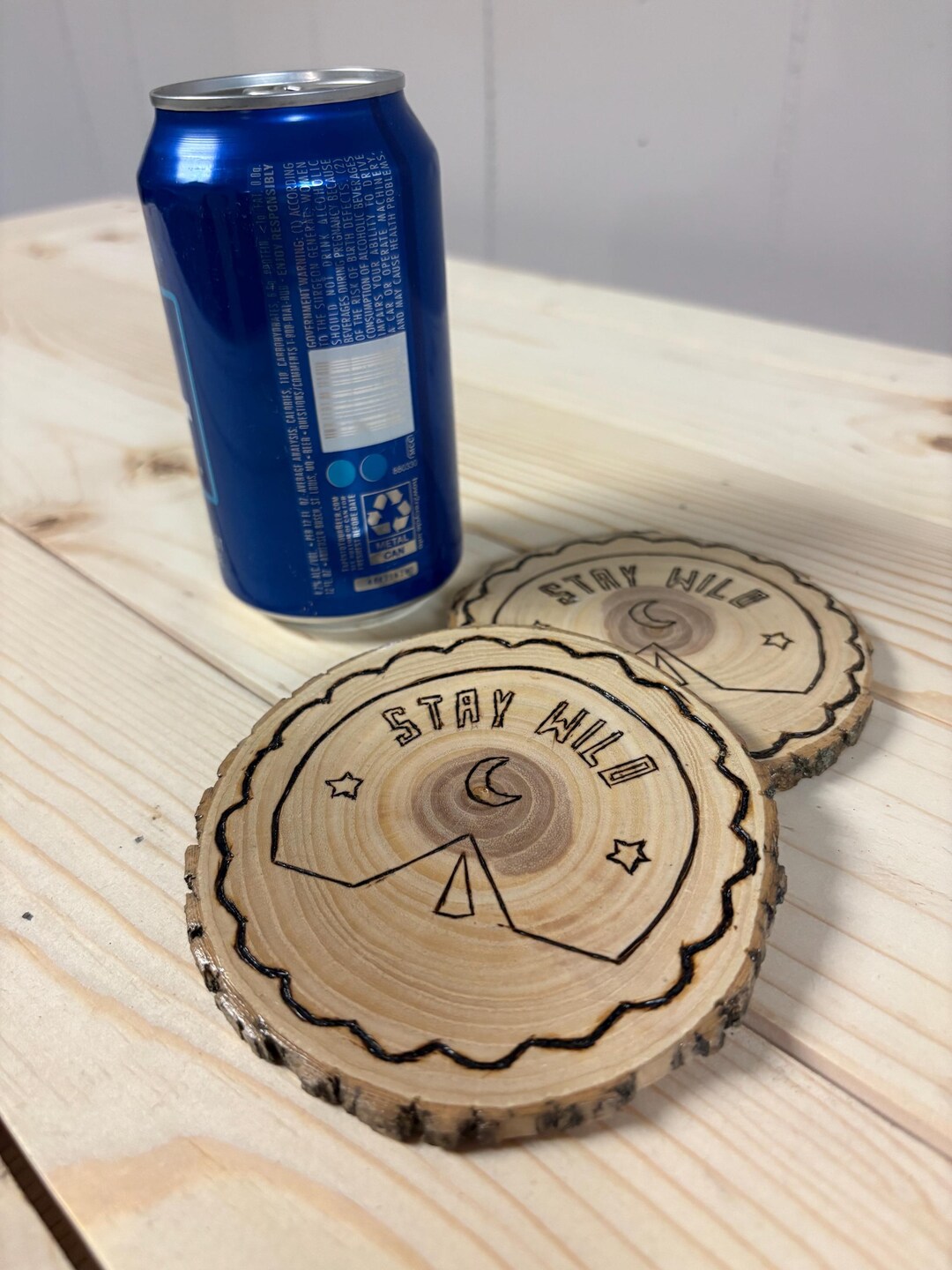 Stay Wild Wood Coaster – Rustic Tree Slice Coaster With Camp Scene ...