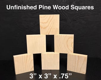 3” Pine Wood Blocks – 3/4” Thick Square Wood Blanks – Unfinished Craft Blocks