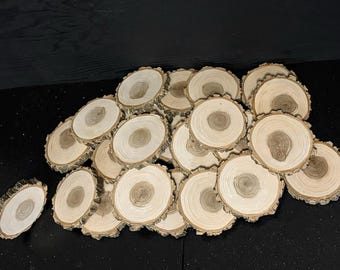 Elm Wood Slices 3-3.5 Inch with Bark. Heat Dried Rustic Wood Rounds for Crafts, Ornaments & Wedding Decor