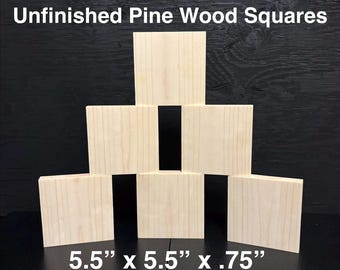 5.5” Pine Wood Blocks – 3/4” Thick Square Wood Blanks – Unfinished Craft Blocks