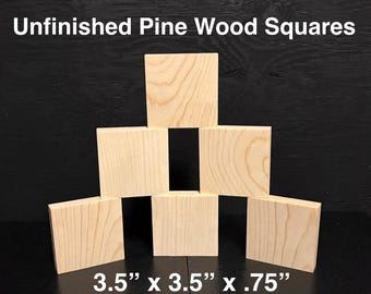 3.5” Pine Wood Blocks – 3/4” Thick Square Wood Blanks – Unfinished Craft Blocks