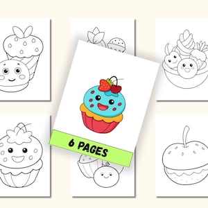 Tiny Treats: Kawaii Food Coloring Book | 6 Cute Digital Coloring Pages for Kids
