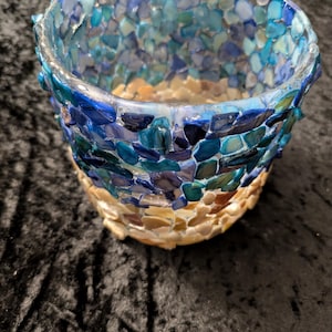 Large Blue And Beige Stone Resin Candle Vase