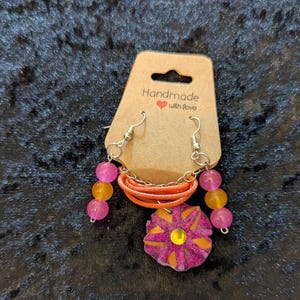 Small Purple And Orange Floral Resin Necklace And Earrings-2