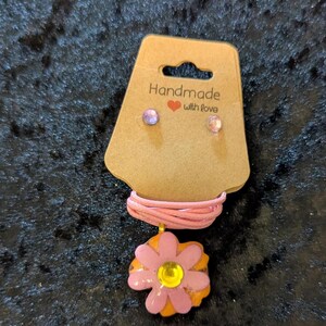 Small Pink And Orange Floral Resin Necklace And Earrings