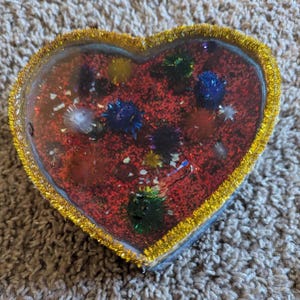 Red and Gold Pom Pom Resin Heart