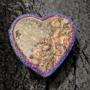 Purple and Blue Floral Resin Heart