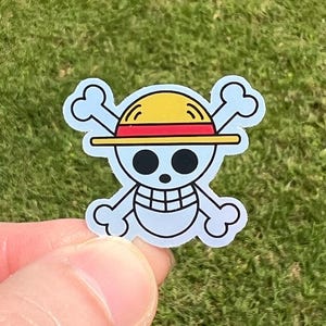Set von 20 Mini Strohhut Holo Sticker - Anime Pirat - Jolly Roger - Vinyl Sticker mit Regenbogen Effekt, One Piece Flagge, Ruffy